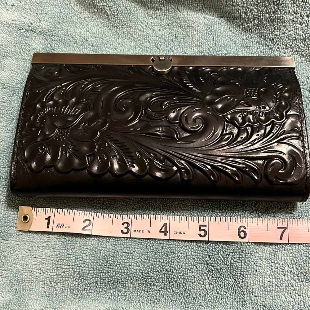 Patricia Nash black carved leather wallet